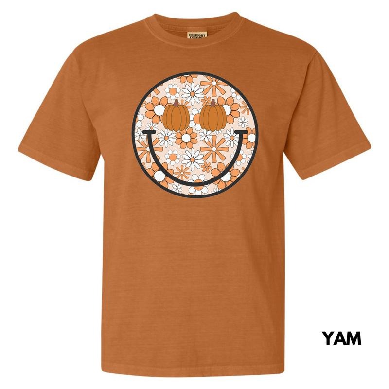 Autumn Floral Happy Face Comfort Colors T-Shirt 'NLB'