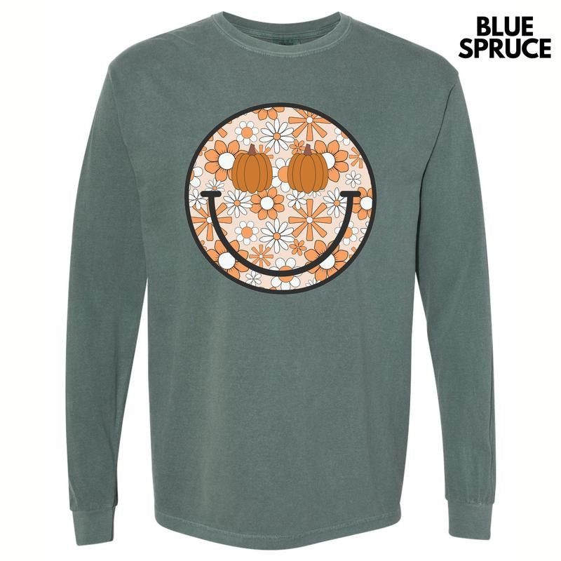 Autumn Floral Happy Face Long Sleeve Comfort Colors T-Shirt 'NLB'