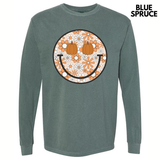 Autumn Floral Happy Face Long Sleeve Comfort Colors T-Shirt 'NLB'