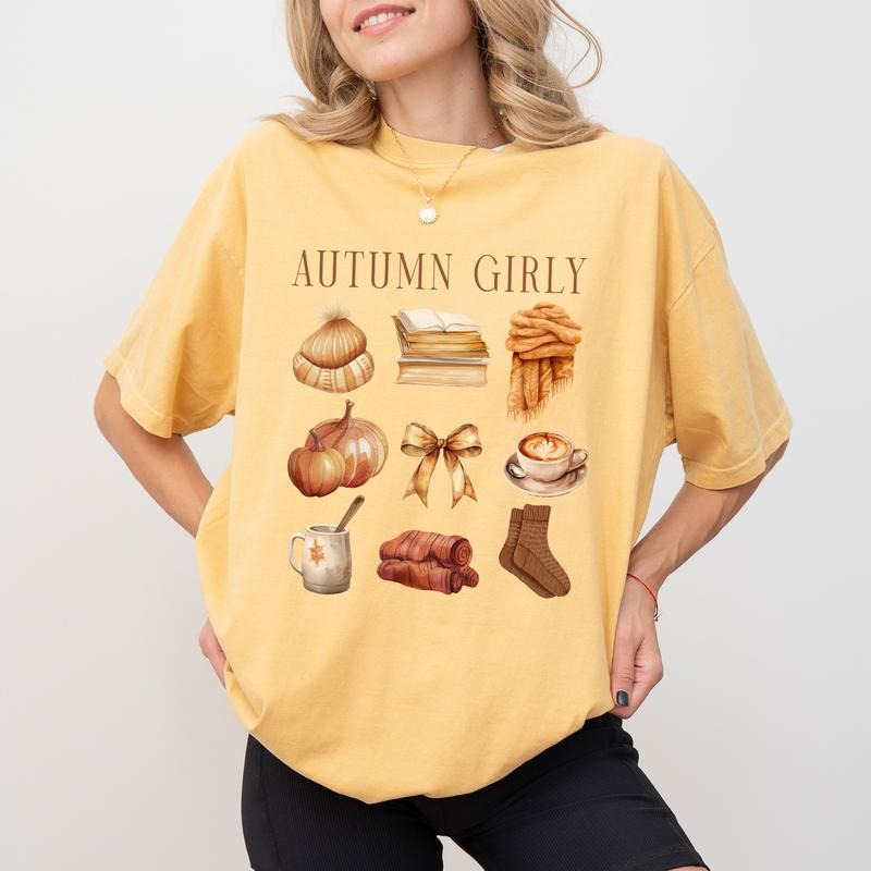 Autumn Girly Shirt, Retro Fall Graphic Printed Tee, Fall Vibes Unhinged Shirt, Cute Autumn T-shirt, Thanksgiving Outfits, Fall Outfits, Comfy Fabric Graphic Tee, Women's Tops, Womenswear, Cotton Fabric Relaxed Fit Chic Style