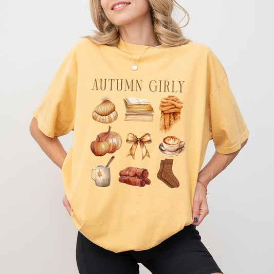 Autumn Girly Shirt, Retro Fall Graphic Printed Tee, Fall Vibes Unhinged Shirt, Cute Autumn T-shirt, Thanksgiving Outfits, Fall Outfits, Comfy Fabric Graphic Tee, Women's Tops, Womenswear, Cotton Fabric Relaxed Fit Chic Style