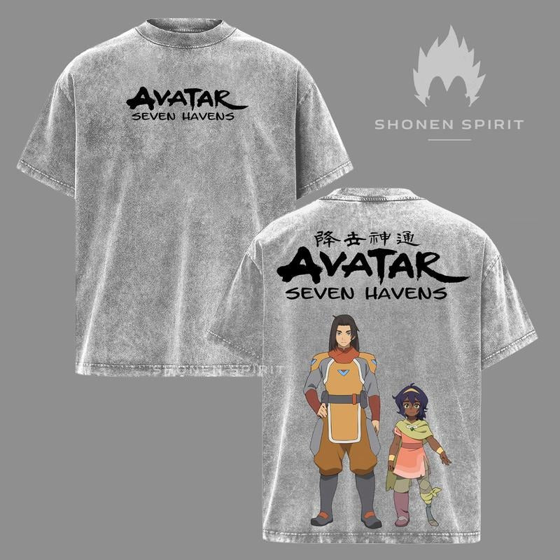 Avatar: Seven Havens Vintage Washed T-Shirt Double Sided, Oversized Fantasy Streetwear Tee, Anime Graphic Shirt For Fans...