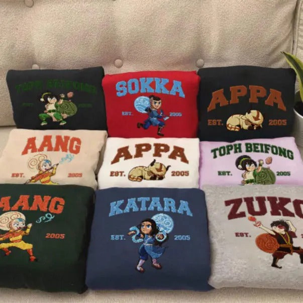 Avatar Squad Embroidered Sweatshirt, Appa Aang and Squad Embroidered T-shirt, Avatar Team Embroidered Tee