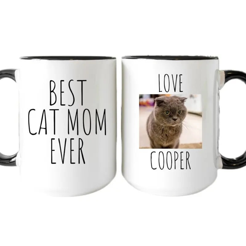 B*st Cat Mom Ever Mug, Personalized Cat Mom Gift, Personalized Cat Mommy Mug, Dog Photo Mug, 11 15oz Ceramic Cup