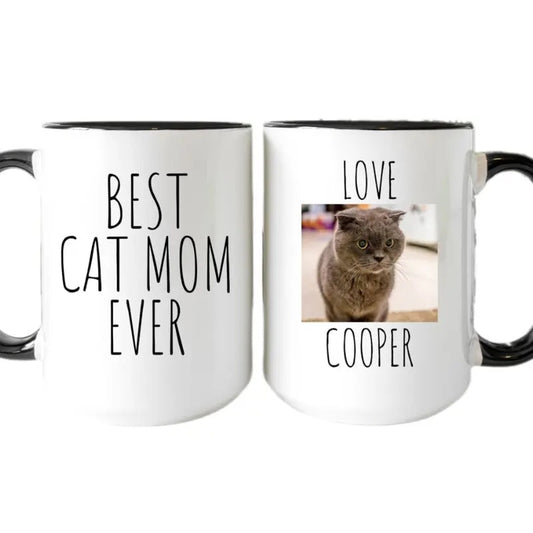 B*st Cat Mom Ever Mug, Personalized Cat Mom Gift, Personalized Cat Mommy Mug, Dog Photo Mug, 11 15oz Ceramic Cup
