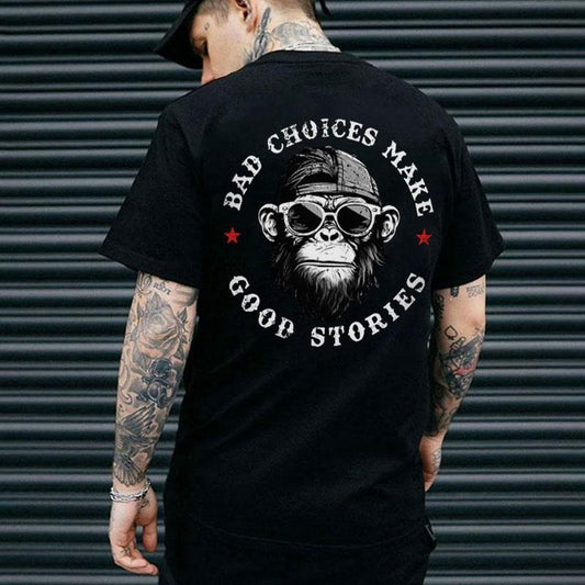 BAD CHOICES MAKE GOOD STORIES Black Print T-Shirt
