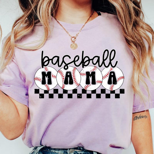 BASEBALL MAMA CHECKERED SHIRT, BASEBALL SHIRT, COMFORT COLORS CASUAL COTTON T-SHIRT FOR MOMS Fabric Top Womenswear Oversized Printed Unisex