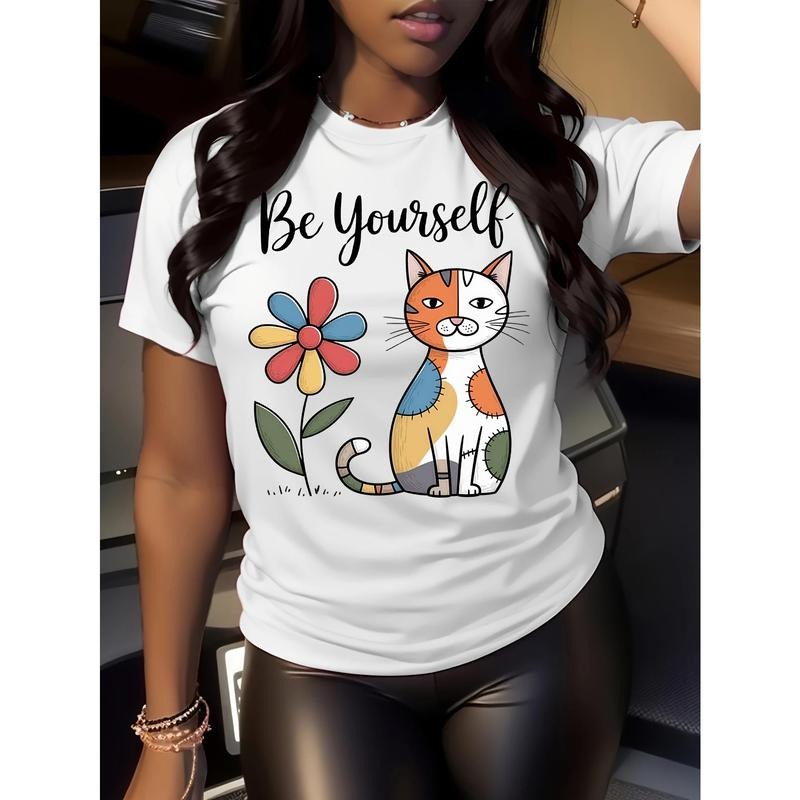 BE YOURSELF Four Seasons Women'WB shield New Choice, Round Neck Short Sleeved Printed T-Shirt, Fashion, Spring, Summer,...