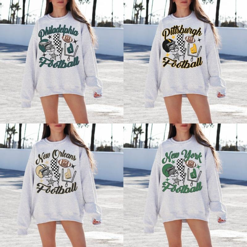 [BIG DEAL]Vintage All Team Football The Game Day Retro Sweater Sport Grey Unisex Sweatshirt For men and women, Retro Cotton CrewNeck Sweatshirt