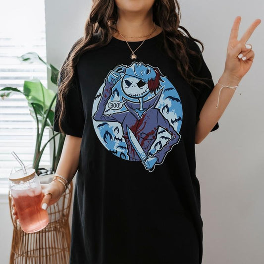 BOO Myers and Jack Shirt Michael Myers Jack Skellington Shirt Horrow Halloween Tshirt Spooky Season Shirt