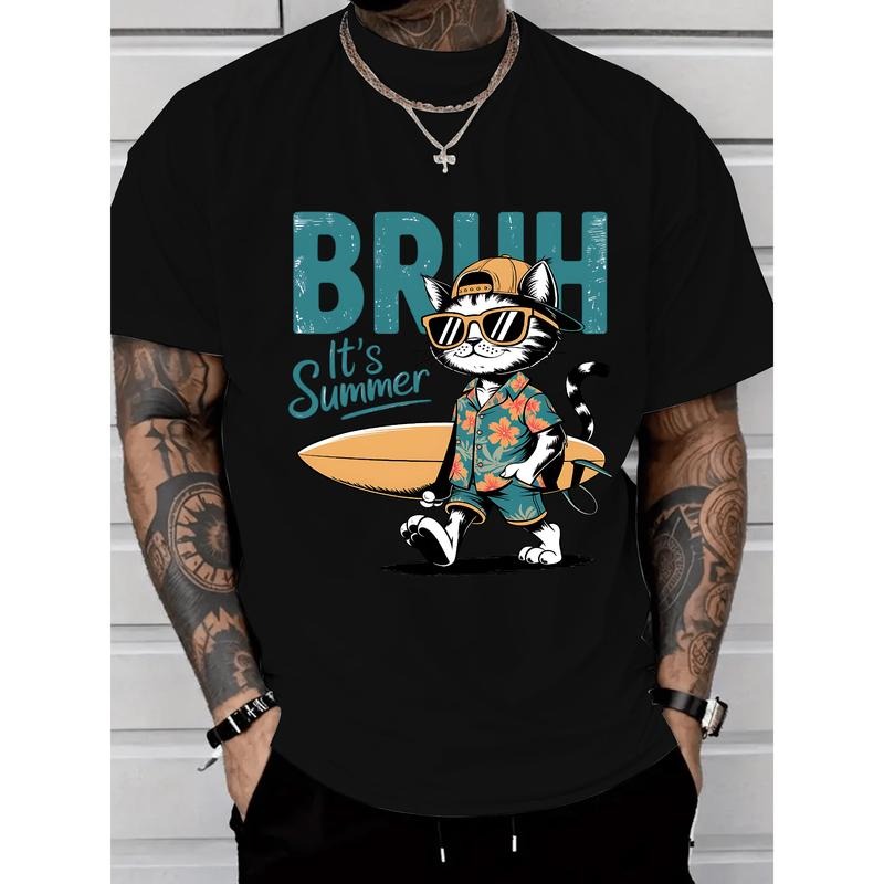 "BRUH Mouthless cat'WB shield Summer" - Cool Cat Red plumber brand Tropical Outfit with Surfboard Lightsaber brand