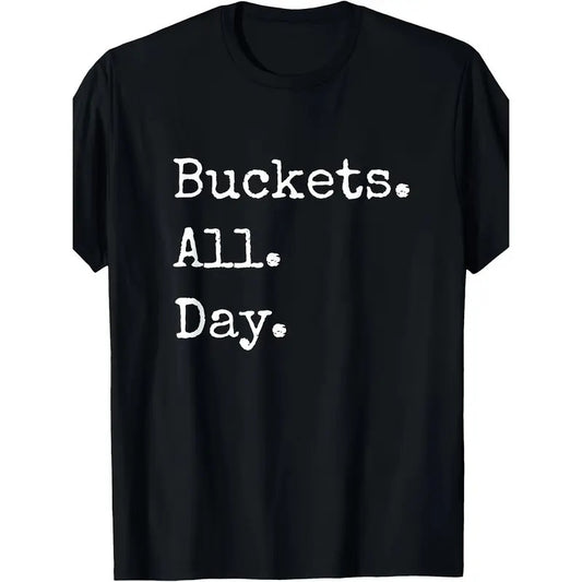 BUCKETS ALL DAY Print, Men's Crew Neck Short Sleeve Summer Cotton T-shirt, Casual Comfy Top For Daily Wear Made in USA