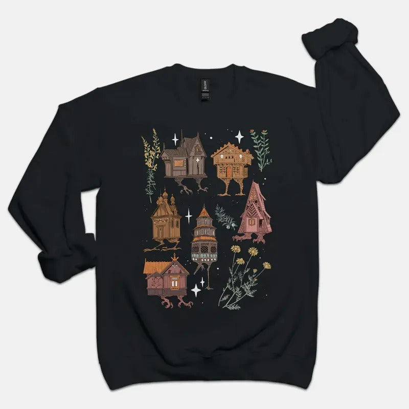 Baba Yaga Houses Crewneck Sweater Pullover T-Shirts, Hoodie, Sweatshirt | DripVista.com