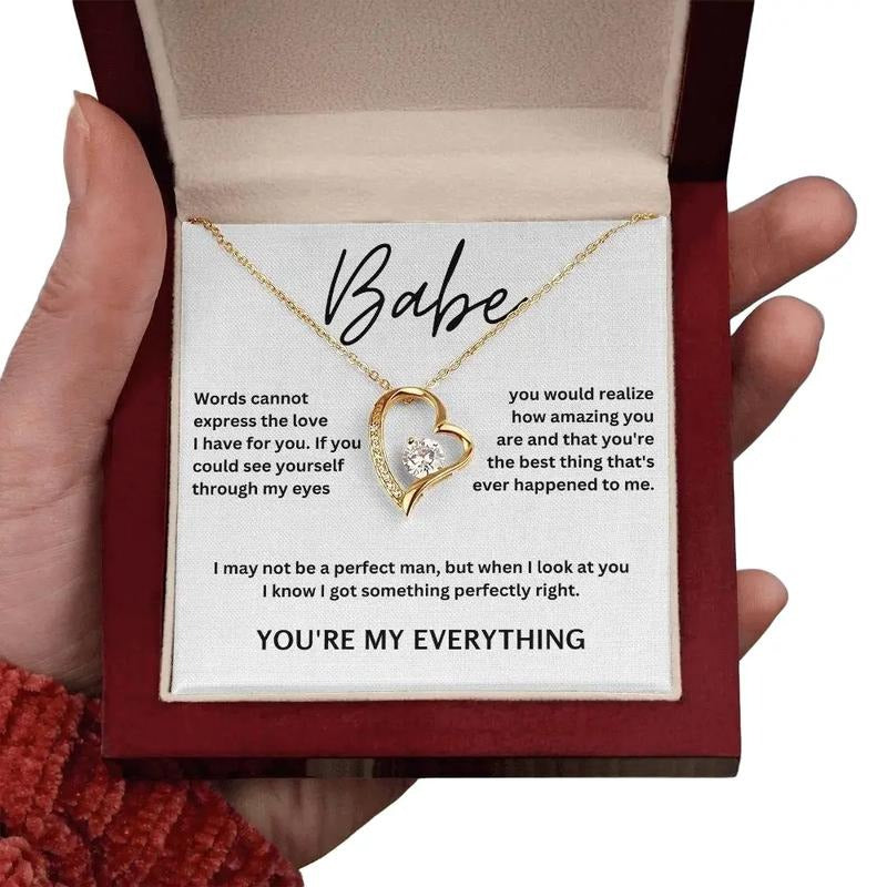 Babe You're My Everything, Anniversary Gift For Girlfriend Or Wife, Romantic Present, Love Necklace With Message Card,...