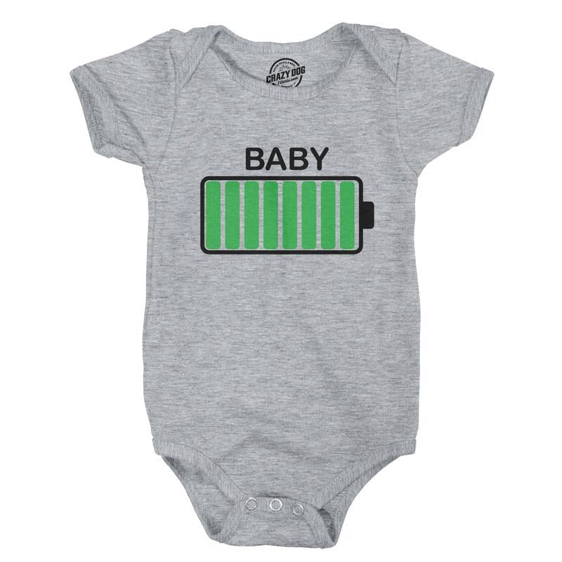 Baby Battery Fully Charged Funny Newborn Infant Creeper Bodysuit For Newborn Funny Baby Onesies Novelty Onesie Light Grey...