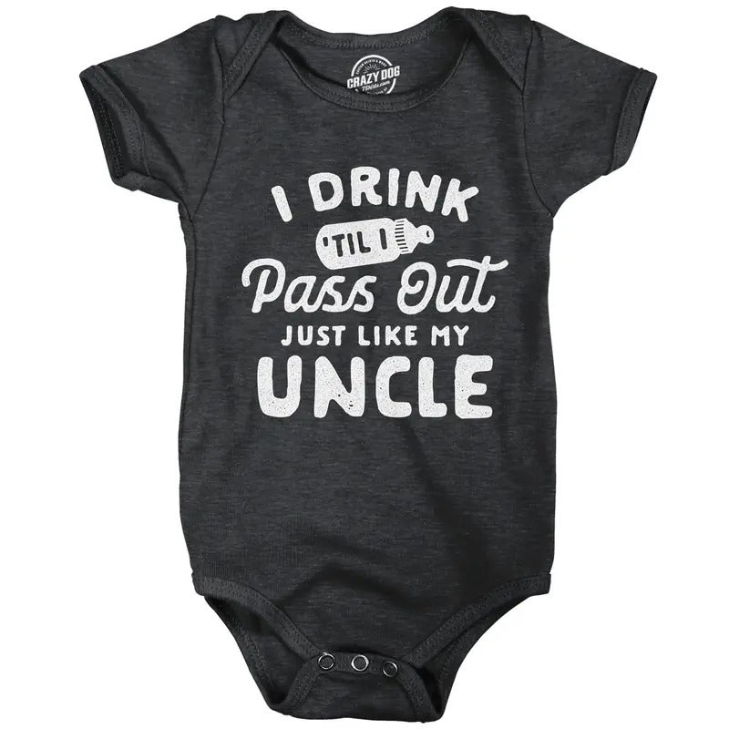 Baby Bodysuit Drink Til I Pass Out Just Like My Uncle Newborn Funny Bodysuit Funny Baby Onesies Drinking Onesie for Baby...