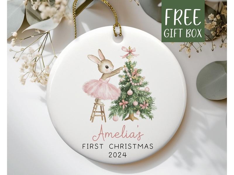Baby First Christmas Ornament 2024, Personalized First Christmas Ornament Baby Girl Name Baby Shower Gift, Baby Family Keepsake Pink