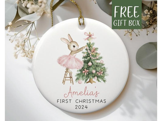 Baby First Christmas Ornament 2024, Personalized First Christmas Ornament Baby Girl Name Baby Shower Gift, Baby Family Keepsake Pink