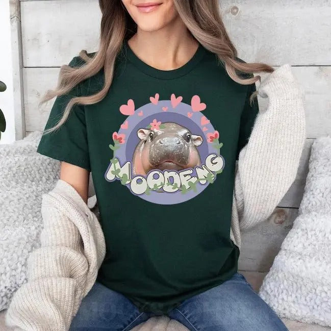 Baby Hippo Moo Deng Shirt, Cute Animal Lover Graphic Tee, Funny Hippo Moo Deng Unisex Sweatshirt Hoodie | DripVista.com