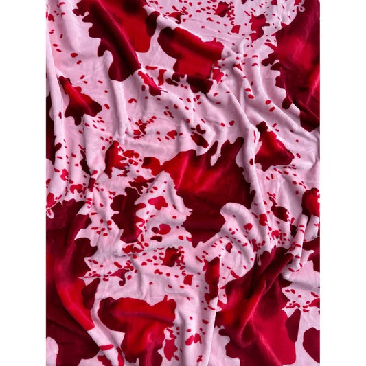 Baby Pink and Red Cow Oversized Blanket 82"x90"