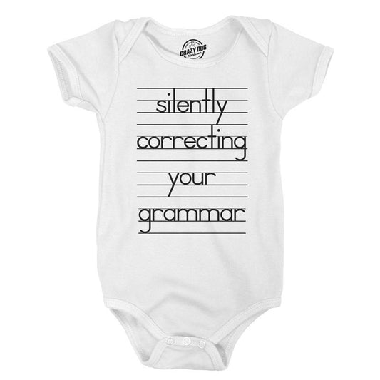 Baby Silently Correcting Your Grammar Funny Lined Paper Creeper Bodysuit Funny Baby Onesies Funny Sarcastic Onesie Novelty Onesie White