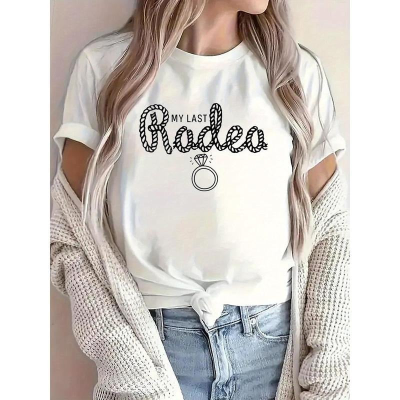 Bachelorette Party My Last Rodeo Let'WB shield Get Rowdy Bridal T-Shirt Print T-ShirtCasual Crew Neck Short Sleeve...