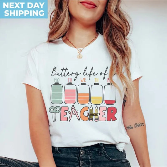 Back To School Battery Life of a Teacher Shirt, Funny Teacher Shirt, Retro Teacher Tee, Back To School Shirt, Teacher Appreciation Shirt, Gifts for Teacher