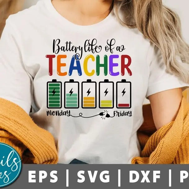 Back To School Battery Life of a Teacher Shirt, Shirt, classroom teacher Shirt, Teacher Life Shirt, Teacher appreciation, teacher gifts, DTG Shirt, sublimation Shirt