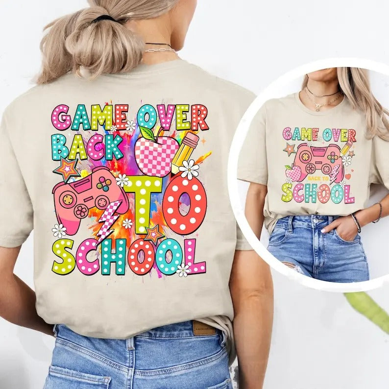 Back To School Retro Game Over Back To School Shirt, Back To School T-Shirt, School Life Tee, Bright Dalmatian Dots, First Day Of School Shirt,Hello School