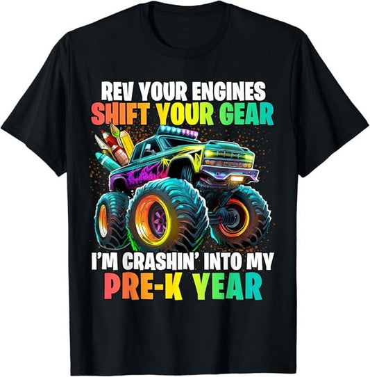 Back To School Shirts, Back to School Pre-K Monster Truck First Day School T-Shirt Cotton Fashion Casual Classic