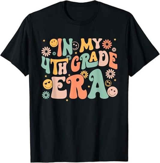 Back To School Shirts, In My Fourth Grade Era Retro 4th Grade Back to School T-Shirt Cotton Fashion Casual Classic