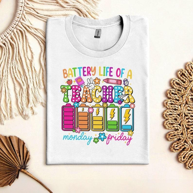 Back To School Tour Retro Back to School Tshirt, Kindergarten Sweater, First Day Of School, Battery life of a Teacher Shirt,Funny Teacher Life T-Shirt,Gift For Teacher
