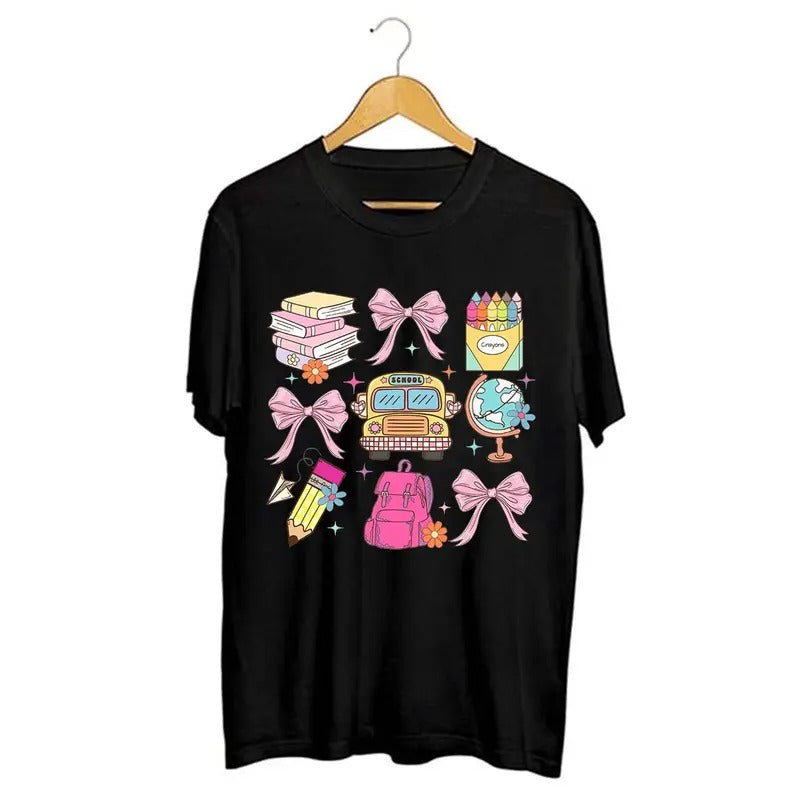 Back to School Coquette Unisex T-Shirt, School bus T-Shirt, Teacher T-Shirt. Classic Collar
