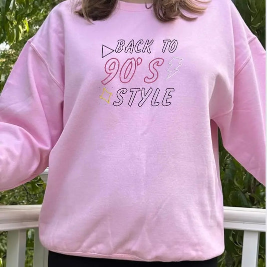 Back to the 90's style Embroidered sweatshirt; Vintage embroidered crewneck, Cotton Casual embroidered crewneck