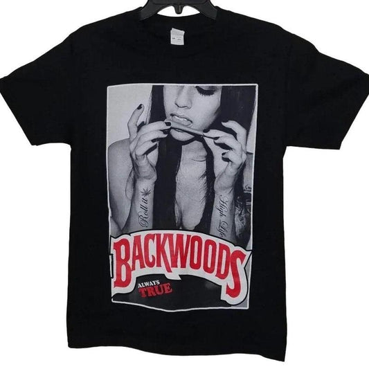 Backwoods Always True T Shirt Black Reprint Double Side Shirt,Short Sleeve Crew Neck T-Shir, Fitted, Pull On, Casual, Unisex Cotton T-Shirt