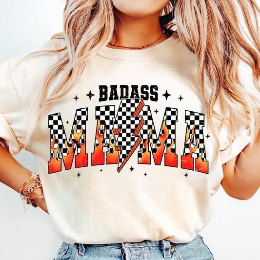 Badass Mama T-shirt, Retro Checkered Mama sweatshirt, Motherhood T-shirt, Mom Life tshirt, Mama sweatshirt, Mothers Day sweatshirt, Gift for mothers, Varsity, Grunge style, mother's day tshirt