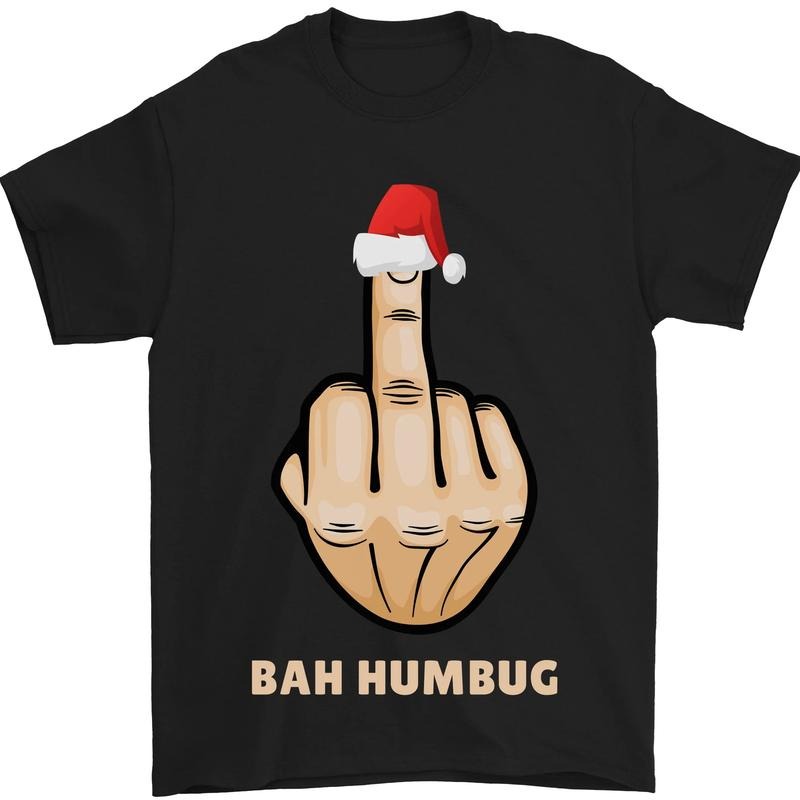 Bah Humbug Finger Flip Funny Christmas Rude Mens T-Shirt  Cotton Made in USA Hoodie, Sweatshirt | DripVista.com