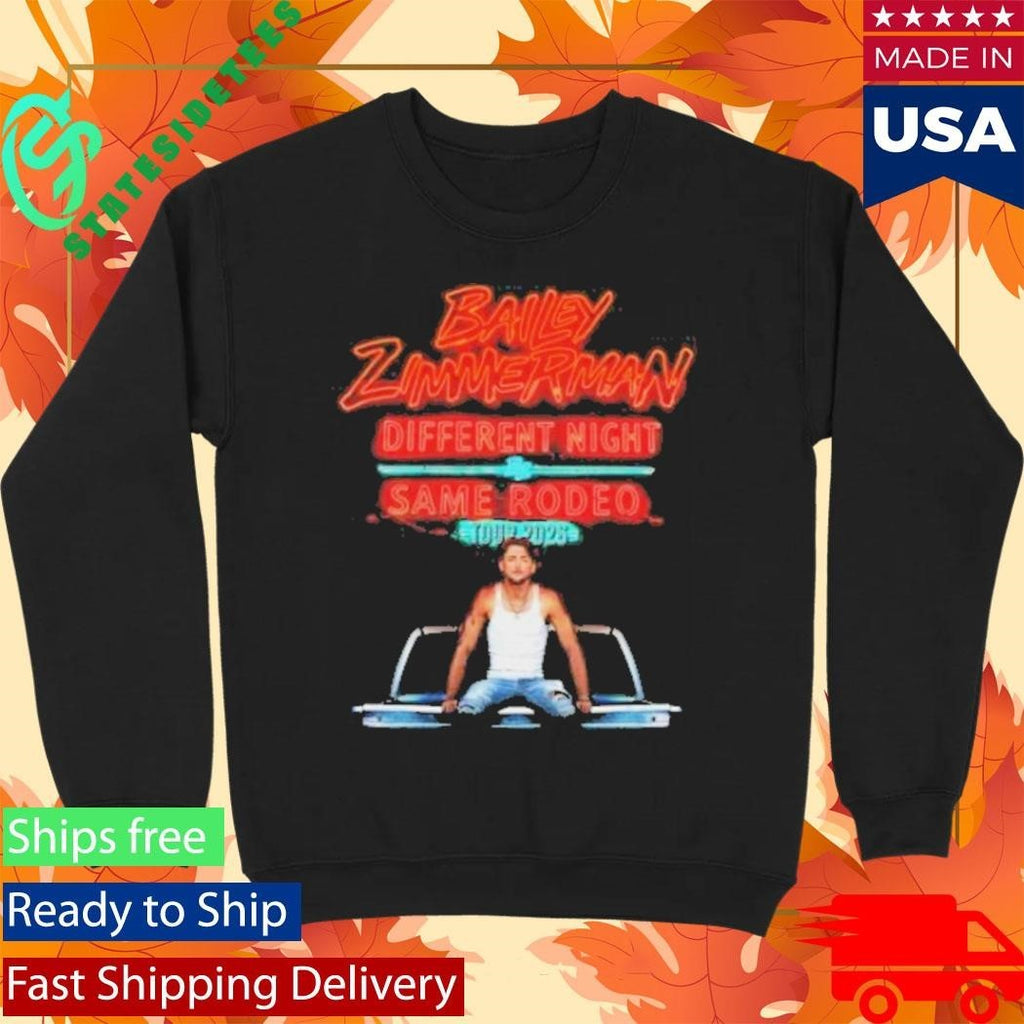 Bailey Zimmerman Different Night Same Rodeo 2026 Tour Shirt