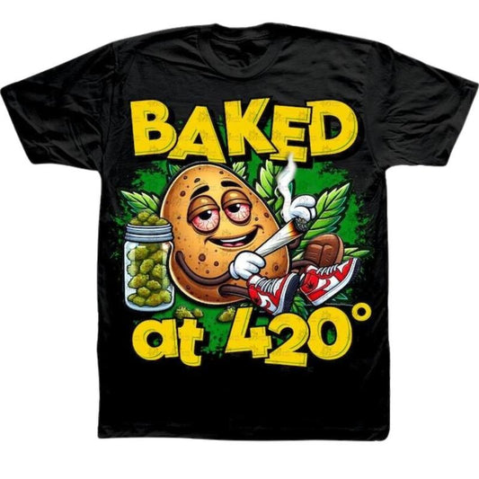 Baked 420 Graphic T-Shirt, Baked at 420 T-Shirt, Gifts Menswear Top, Fashion Cotton, Full Colors, Full Sizes, For Men, For Women