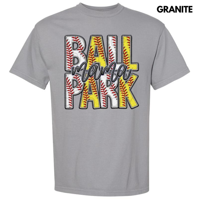 Ball Park Mama Faux Embroidery Comfort Colors T-Shirt Hoodie, Sweatshirt | DripVista.com