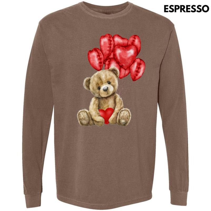 Balloon Valentine Bear Long Sleeve Comfort Colors T-Shirt 'NLB' Hoodie, Sweatshirt | DripVista.com