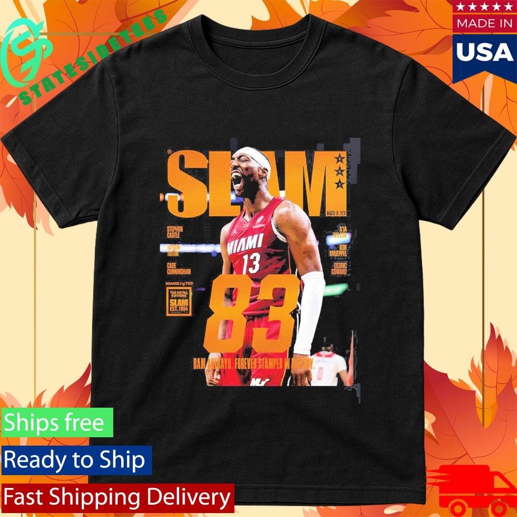 Bam Adebayo Miami Heat On The Cover Of SLAM 261 83 Points Forever Stamped In History Orange Metal Edition T-Shirt