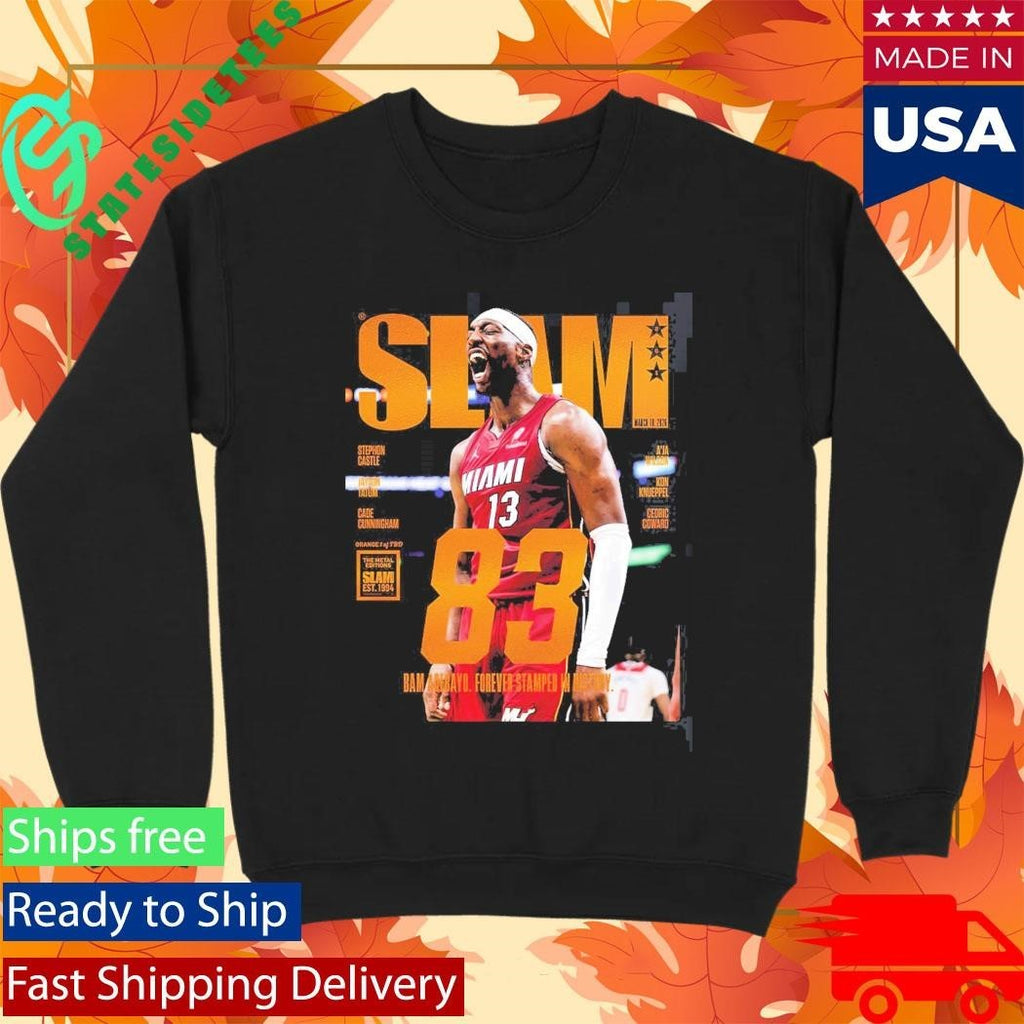 Bam Adebayo Miami Heat On The Cover Of SLAM 261 83 Points Forever Stamped In History Orange Metal Edition T-Shirt