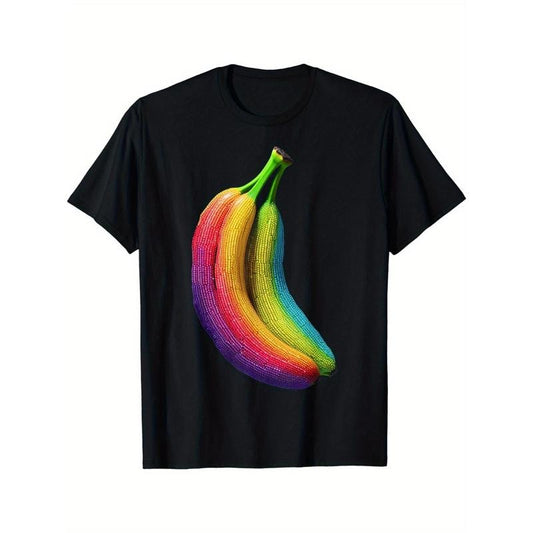 Banana Pixel Artwork Fruit Colorful Graphic Banana T-Shirt made in usa