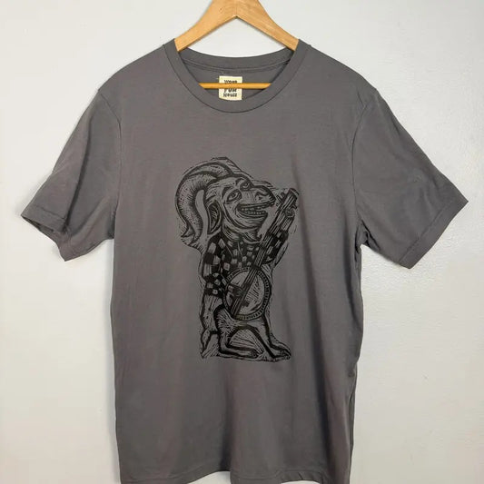 Banjo Goat  Woodblock Hand-Printed T-Shirt Cotton Menswear Top Graphics
