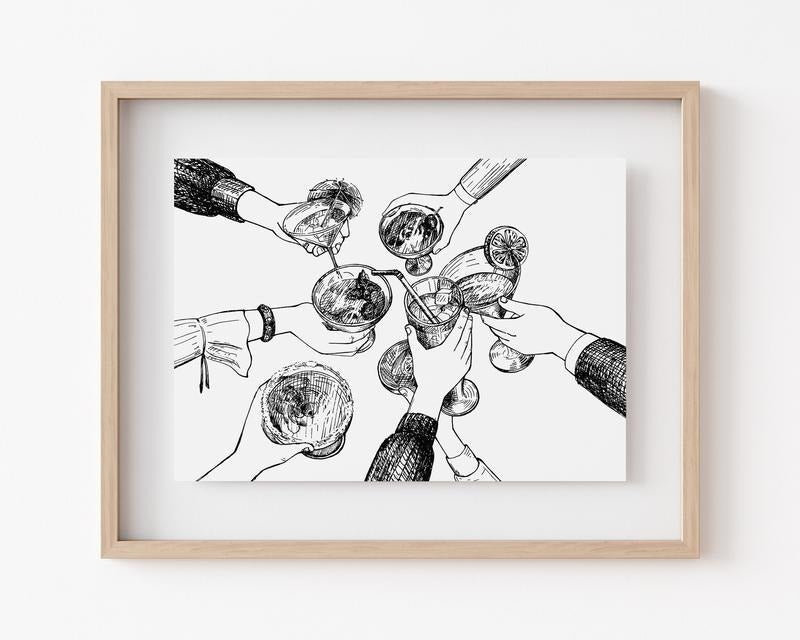 Bar Decor, Cheers Print Wall Art, Bar Cart Decor - Accessories - Art, Bar Cart Print, Trendy Wall Art, Poster Prints No...