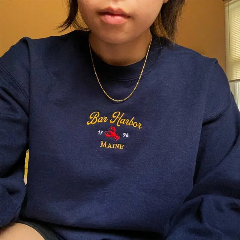 Bar Harbor Maine Embroidered Sweatshirt, Lobster Crewneck T-Shirts, Hoodie | DripVista.com