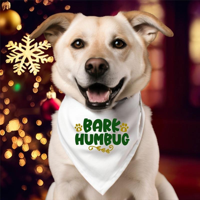 Bark Humbug Bandana, Christmas Dog Neck Scarf, Puppy Christmas Bandana, Pet Accessories, Dog Owner Holiday Handkerchief.