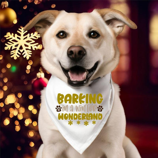 Barking In A Winter Wonderland Bandana, Dog Christmas Neck Scarf, Pet Winter Holiday Handkerchief, Christmas Puppy Bandana.