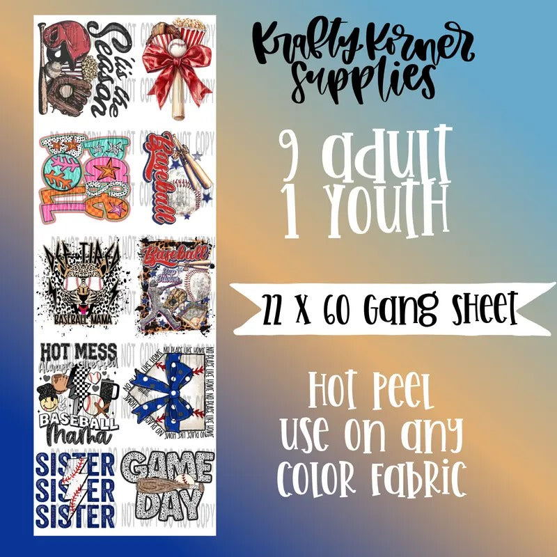 Baseball 3.0 DTF Transfer Gang Sheet, 22 x 60